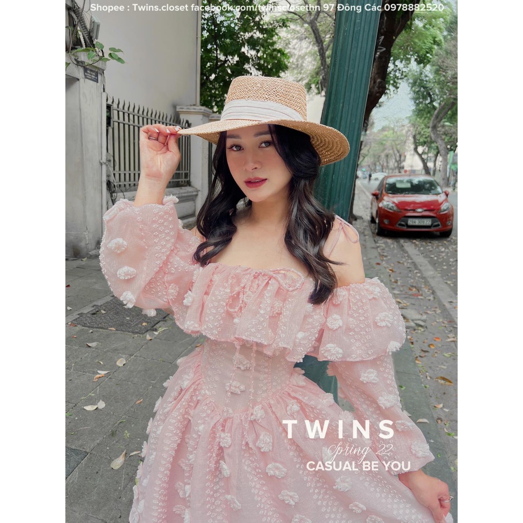 Đầm bông chất liệu thô đũi có lót váy ( (Flora babypink dress)