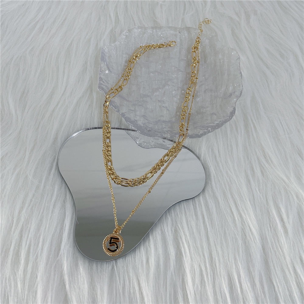 Vòng cổ Hai Lớp Dày Mặt Số 5 May Mắn Thời Trang Hàn Quốc