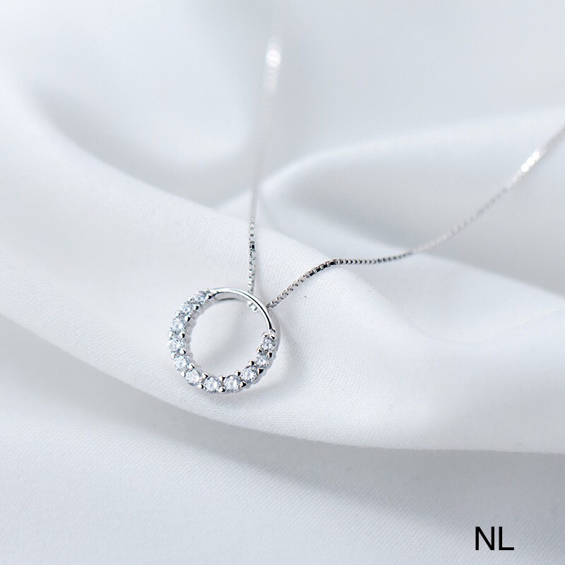 Dây chuyền bạc nữ mặt tròn đính đá trắng đẹp - Kho sỉ bạc Nhất Linh