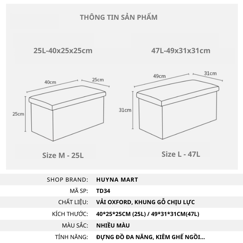 Hộp Đựng Đồ Đa Năng, Đồ Chơi Cho Bé, Có Nắp, Kiêm Ghế Ngồi Cao Cấp Huyna Mart TD34