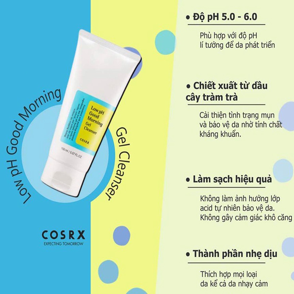 Sữa rửa mặt Cosrx Low PH Good Morning Gel Cleanser dạng gel chiết từ dầu cây trà