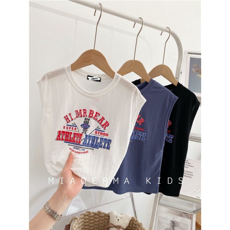 [Babycat] Hàng Có Sẵn Áo Thun Cotton Không Tay Dáng Rộng In Hoạt Hình Phong Cách Nhật Bản Hàn Quốc Cho Trẻ Em