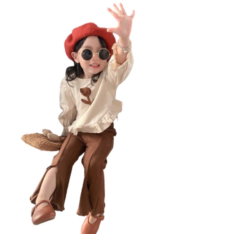 Sét đồ bộ bé gái 22332 Sét áo sơ mi thô phối quần x.ẻ size 10-25kg