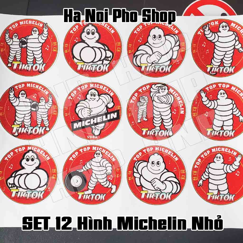 Combo 12 Tem nhỏ Michelin Man, Hình dán Logo Tik Tok Xe Tải Michelin Hà Nội Phố Xe Tải