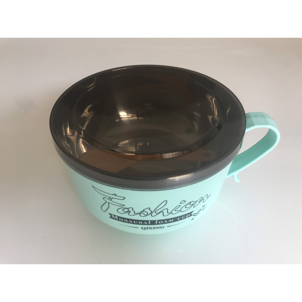 Bát ăn-Ly đựng cháo,mỳ thức ăn 2 lớp có nắp đậy chống nóng lõi inox 16cm | BigBuy360 - bigbuy360.vn
