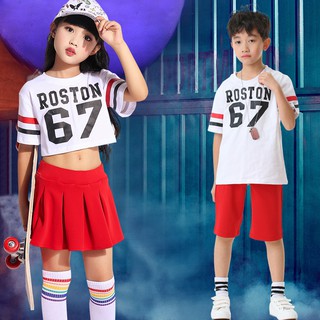Bộ Áo Croptop + Chân Váy Thời Trang Hip Hop Đường Phố Cá Tính Cho Bé Trai Gái