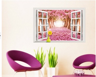 Decal cửa sổ hoa anh đào hồng