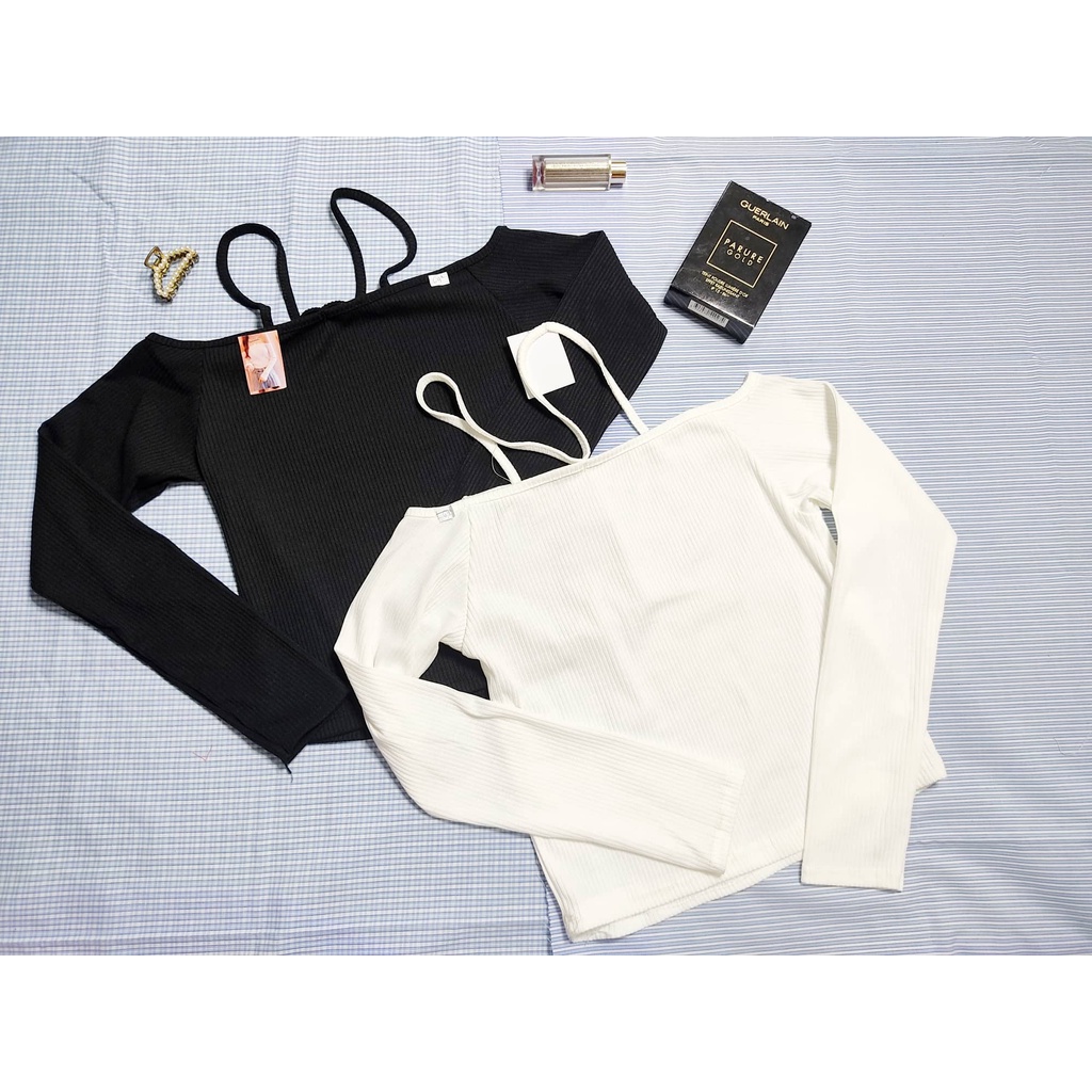 Áo Yếm Trễ Vai Tay Dài Thun Gân