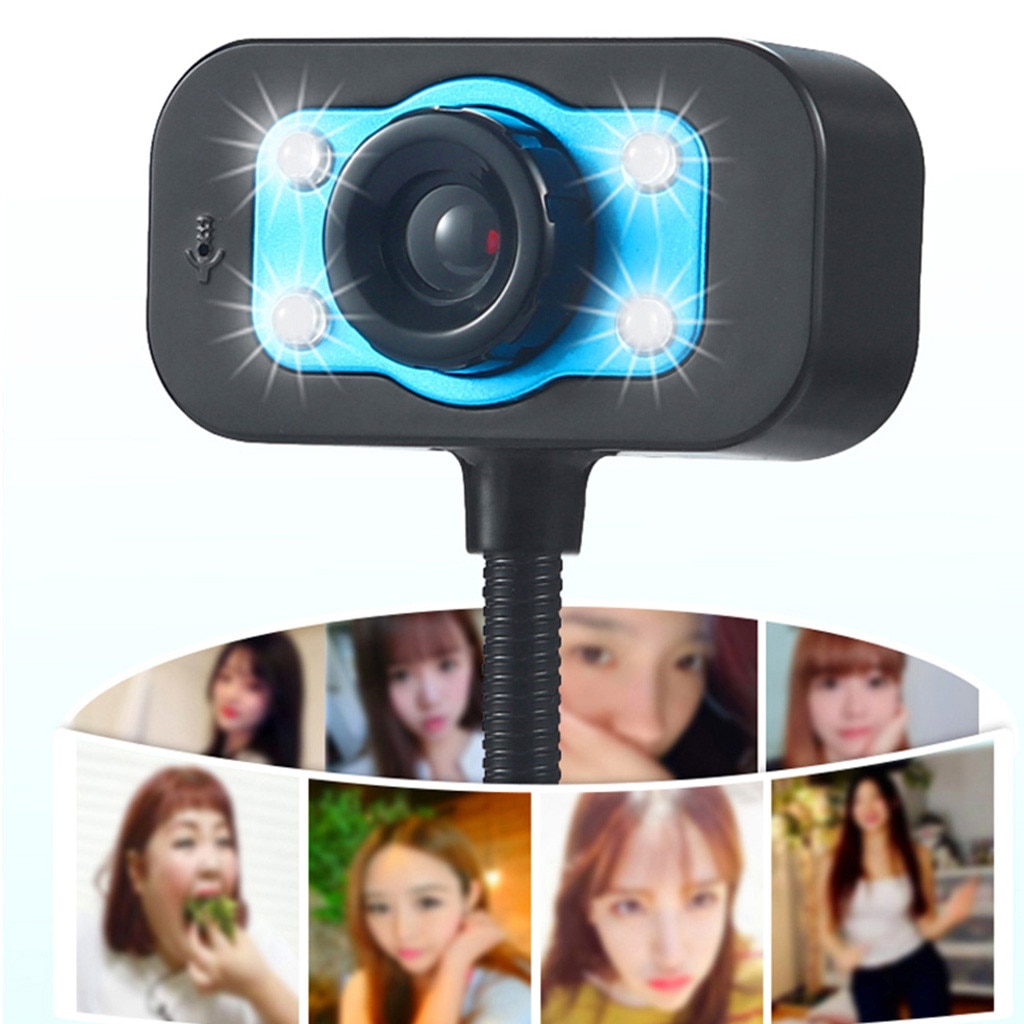 Webcam Usb Hd Tích Hợp Đèn Led Kèm Micro Có Đế Hút Chân Không Hỗ Trợ Quay Video Ban Đêm Cho Máy Tính Để Bàn