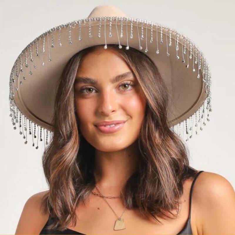 Mũ Fedora Đính Đá Phối Tua Rua Thời Trang Dự Tiệc