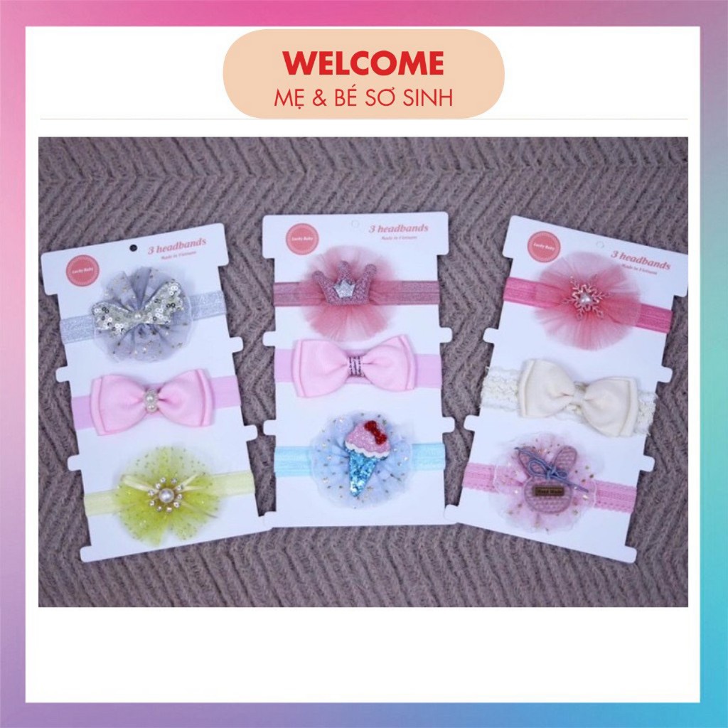 Băng đô cho bé, sét 3 turban nơ đáng yêu đội đầu cho bé gái đội đi chơi du lịch