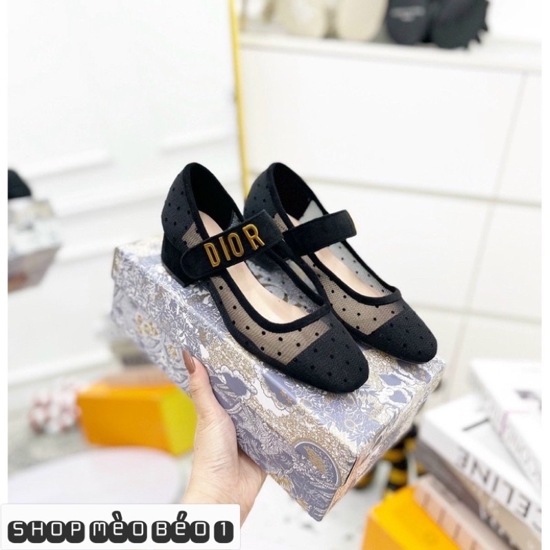 Giày búp bê cd lưới chấm bi quai ngang đế vuông fullbox