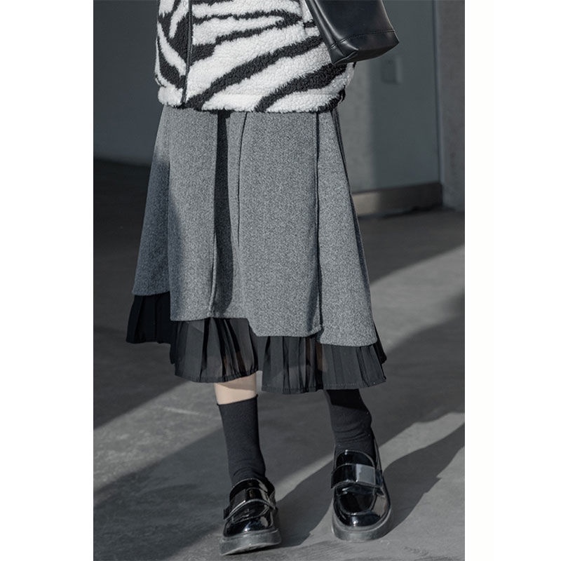 Chân Váy Len Dài Lưng Cao Màu Xám Thời Trang Trẻ Trung