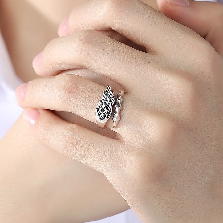 Nhẫn Nam Bạc Đẹp Cá Tính Unisex HipHop Basic Ngầu Angel Ring Lucifer Store Nhẫn Nam Họa tiết Cánh Titan Không Gỉ Angle