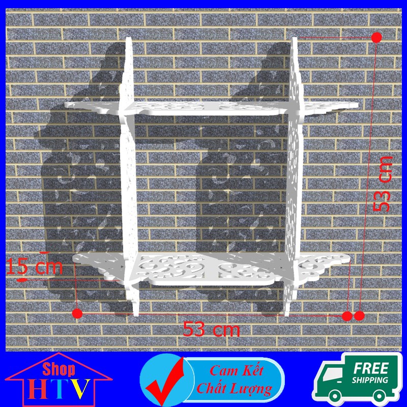 Kệ treo tường trang trí, không cần khoan tường, chất liệu gỗ nhựa PVC cao cấp, màu trắng tinh, chống nước - a09