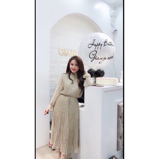 váy chấm bi dập ly