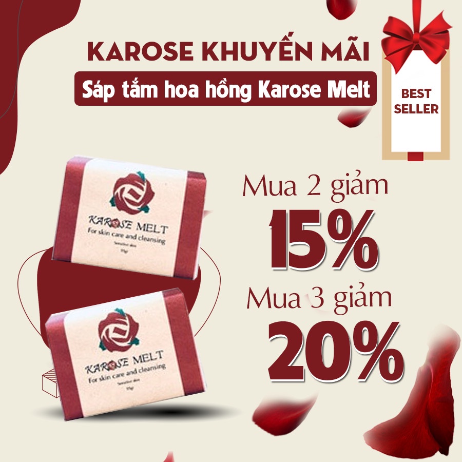 (DATE MỚI NHẤT, 95gr) SÁP TẮM HOA HỒNG MÙI THƠM TỰ NHIÊN, DƯỠNG ẨM, LÀM MỀM DA KAROSE MELT