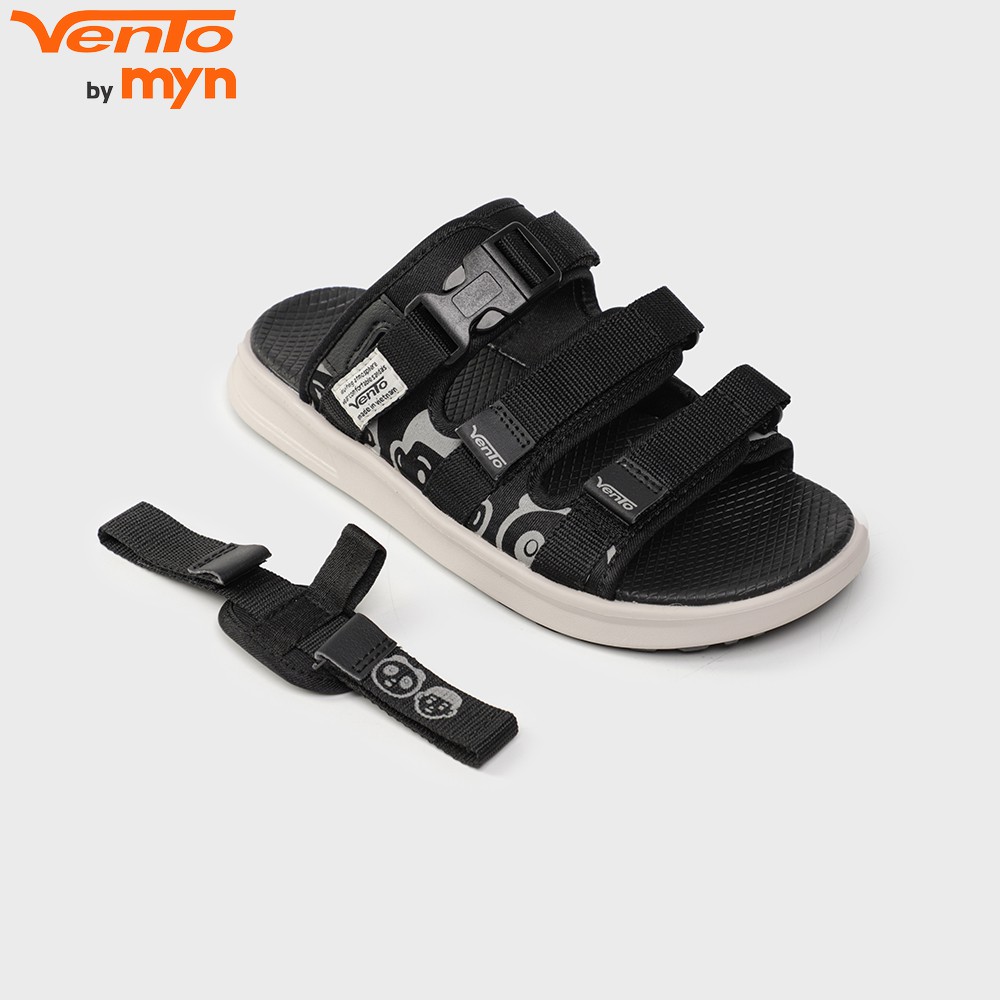 Giày Sandal Vento 3 Quai NB80 màu đen in hoạ tiết hoạt hình kết hợp đế IP