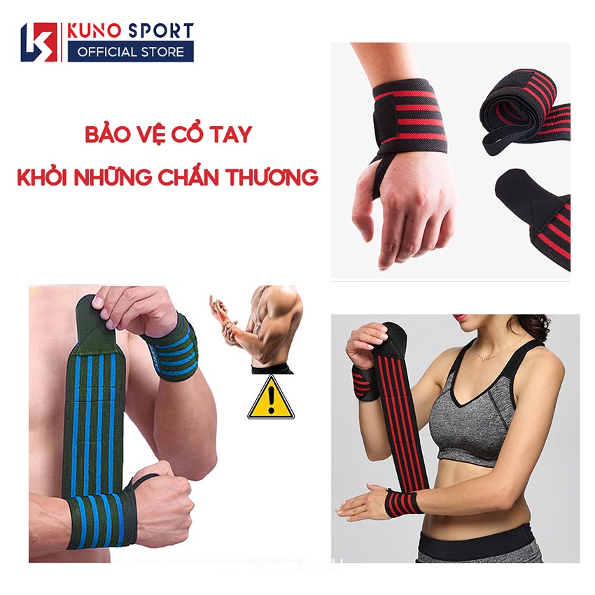 Đai Quấn Bảo Vệ Cổ Tay Tập GYM Chính Hãng KUNOSPORT Loại Kẻ Bốn Sọc Cao Cấp Dài 60CM