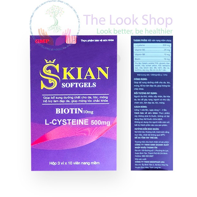 Viên uống L-cysteine Biotin SKIAN SOFTGELS- Bổ sung dưỡng chất cho da, tóc, móng