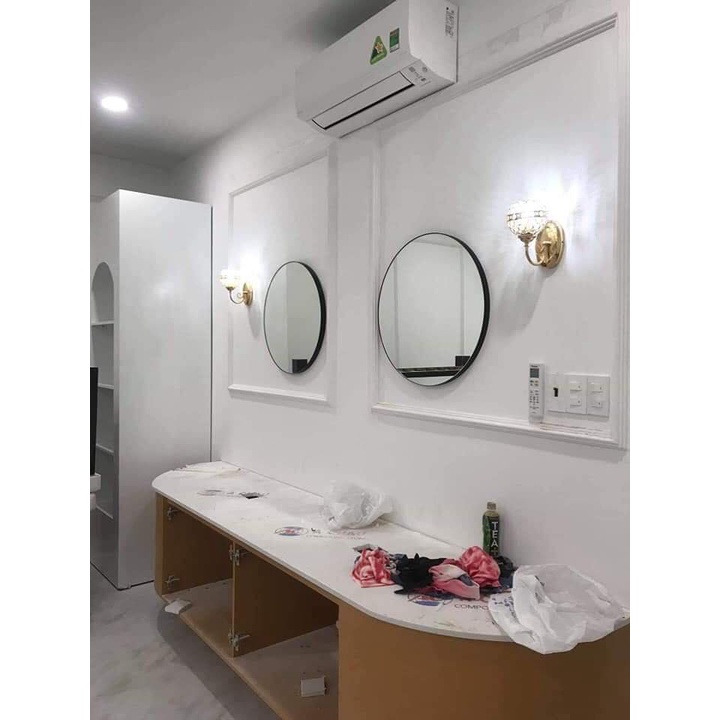 Gương treo tường hình elip viền thép đen vàng trắng cho nhà tắm bàn trang điểm phòng ngủ Gương Decor