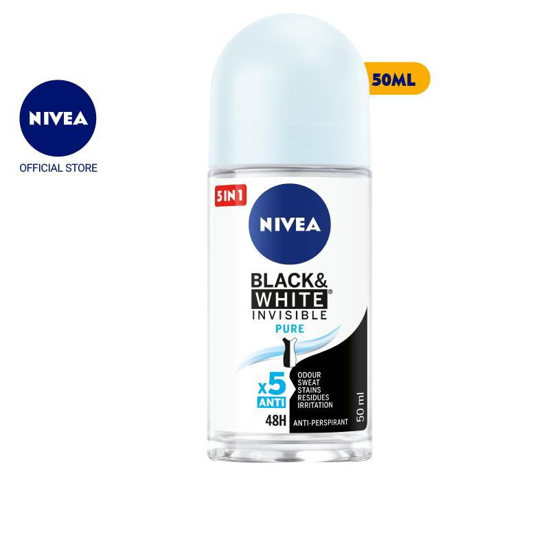 Lăn ngăn mùi NIVEA Black & White 5in1 ngăn vệt ố vàng vượt trội (50ml)