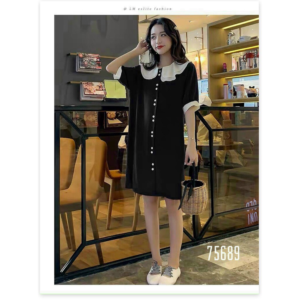 ĐẦM SUÔNG NỮ PHỐI BÈO CỔ ĐÍNH NÚT THỜI TRANG SIÊU XINH