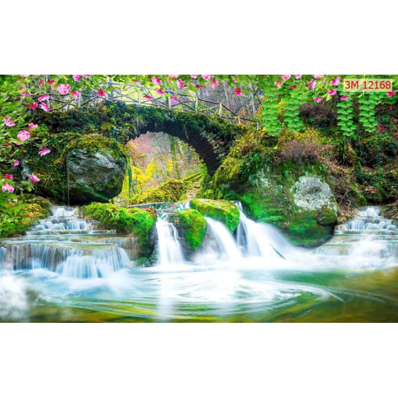 tranh Lụa 3d dán tường thác nước,phong cảnh đẹp 120x80cm