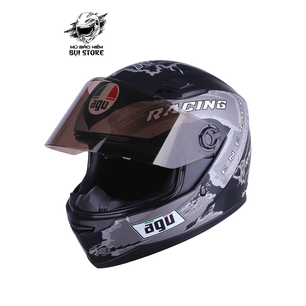 Nón Fullface AGU 15 bạc tem Racing siêu chất - kèm túi đựng