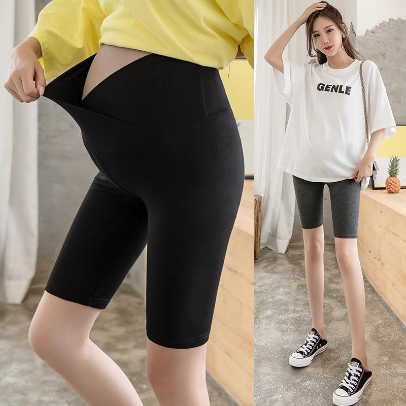 Quần legging bầu dáng ngố trên gối, quần bầu short cạp chéo co giãn 4 chiều QL006 Mom and Baby