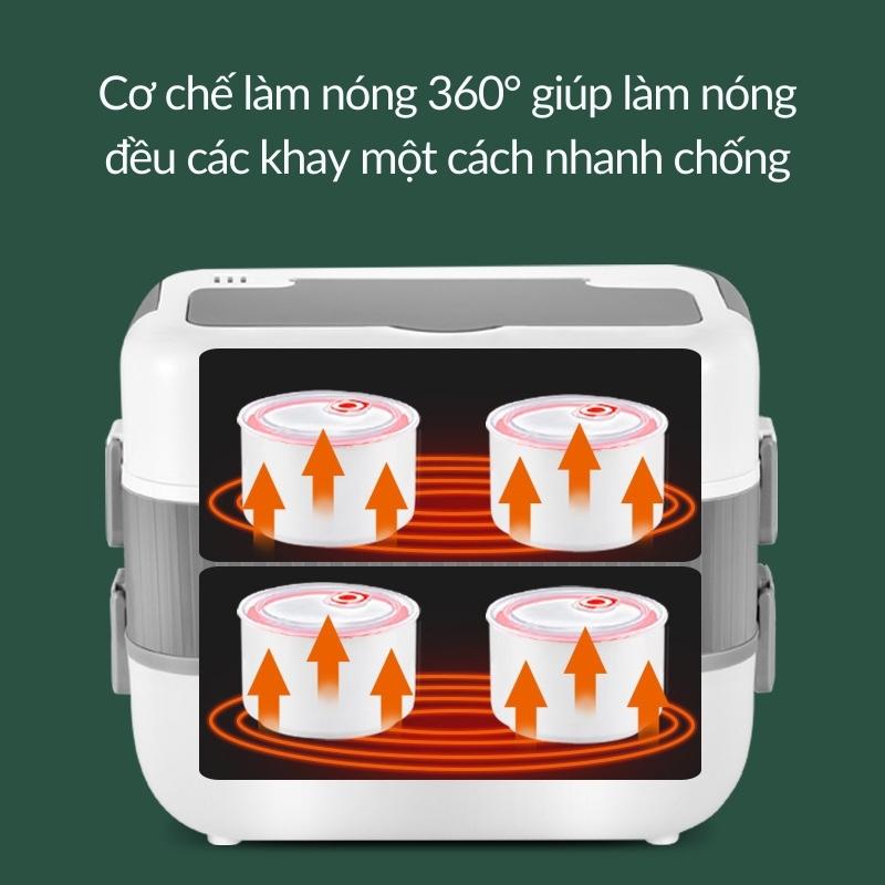 Hộp Cơm Cắm Điện 2 Tầng 4 Ngăn Bằng Inox Giữ Nhiệt, Hâm Nóng Và Tự Nấu Chín, Cà Men Đựng Cơm Đi Làm