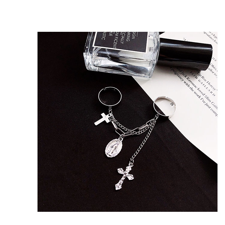 [Miễn Phí Vận Chuyển] Nhẫn Hở Tua Rua Hình Chữ Thập Jesus Thập Giá Dòng 22999 Màu Tối