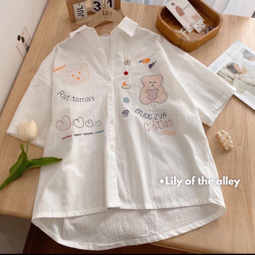 Sơ Mi Cộc Tay Nữ Chất Đũi Mát Mẻ Chất Đẹp,Áo Sơ Mi Tay Lỡ Vintage Phong Cách