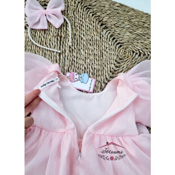 Váy công chúa tơ ánh nhũ hồng phấn siêu ngọt ngào - Tocxumi