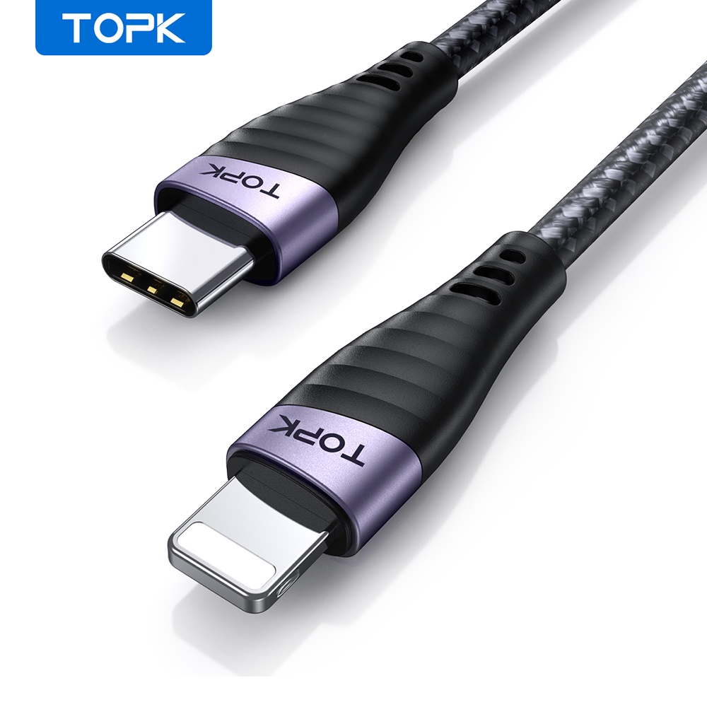 Dây cáp sạc TOPK AP15 20W dạng bện sợi Nylon chuyển đổi USB C sang cổng IPcho IP6 7 8 11 X