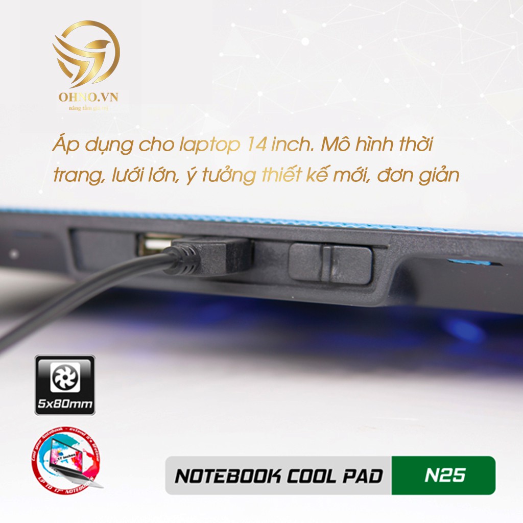 Đế Quạt Tản Nhiệt Laptop Gaming N25 Quạt 5 Fan Tản Nhiệt VSP Cooler Cho Laptop - OHNO VIỆT NAM