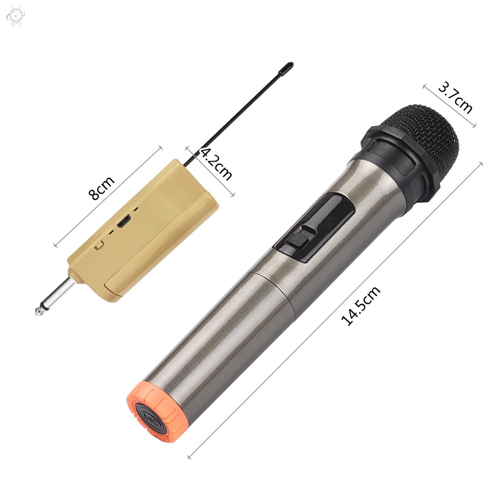 ♫Handheld Wireless Microphone UHF Dynamic Mic with Portable Mini Receiver 6.35mm Plug Compatible with Speaker Karaoke System Home Theater System Amplifier Sound Card Mixer for Karaoke Speech Meeting Stage Performance