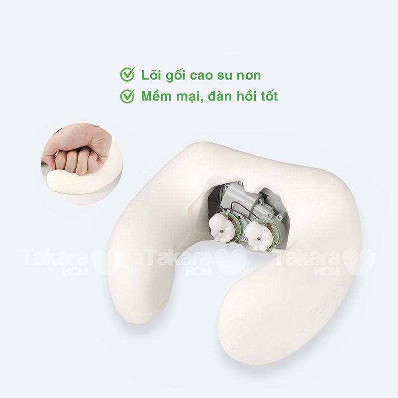 Gối massage cổ vai gáy, máy mát xa hồng ngoại kiêm gối ngủ kê cổ ô tô đi du lịch Takara giảm đau mỏi