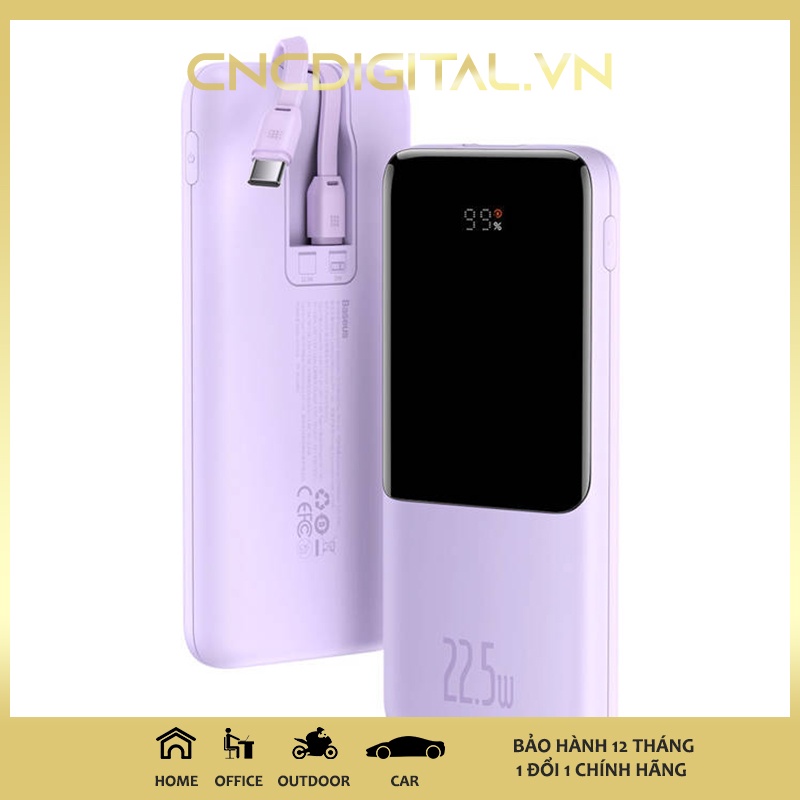 Pin sạc dự phòng Baseus Elf Digital Display 10000mAh sạc nhanh 22.5W nhỏ gọn tích hợp cáp sạc Type-C và Lightning