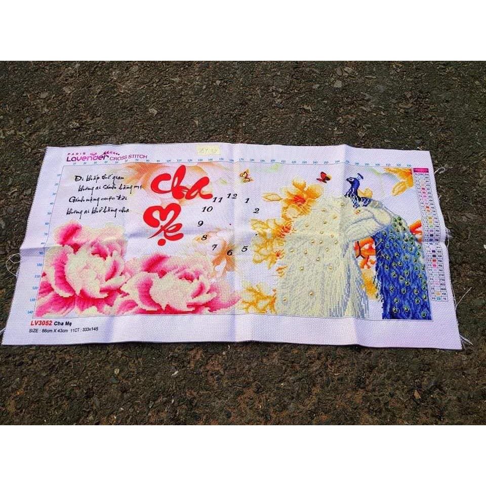 Tranh thêu chữ thập cha mẹ KT:86x43cm,tranh chưa thêu và chưa khung, tặng kéo và sỏ chỉ.