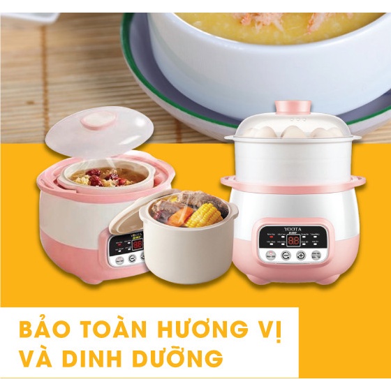 Nồi Nấu Cháo Chậm Đa Năng Cho Bé Yoota Baby 0.8L, Nồi Hấp Nồi Chưng Cách Thủy Đa Năng Hàng Chính Hãng Yoota Baby