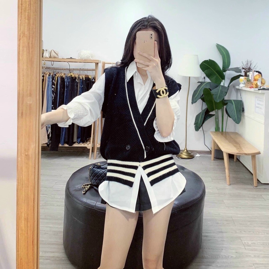 Áo Len lông gile khuy lệch trơn