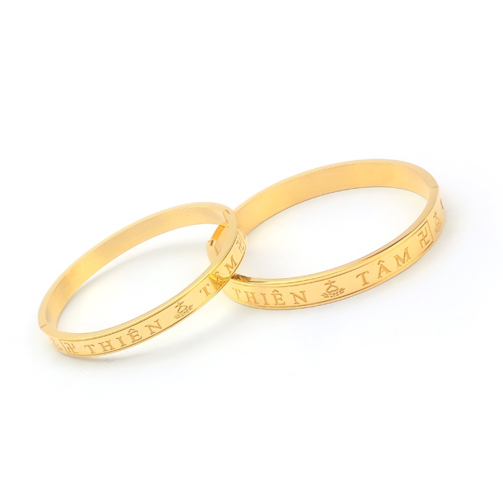Vòng tay Thiên Tâm titan cao cấp màu vàng hình tròn siêu đẹp, bền màu - Đeo tay vạn sự may