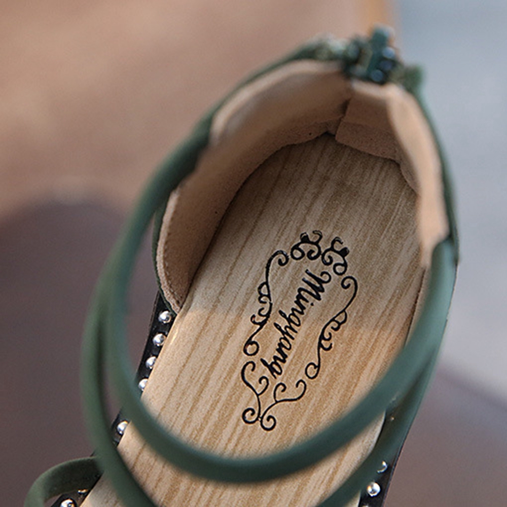 3-16 Years Girls Sandals Rome Summer Shoes Princesses Sandals Party Shoes Black Green Bling Diamond Size 26-36