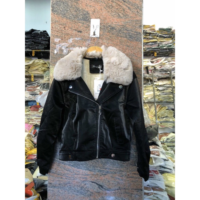 Áo khoác da nhung trần lông bên trong hàng QCL1