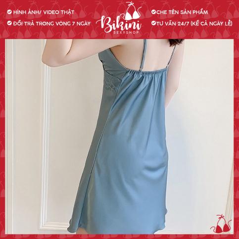 ❣️ Váy ngủ lụa nữ 2 dây phối ren sexy gợi cảm màu đen/đỏ/hồng freesize dưới 60kg VN01