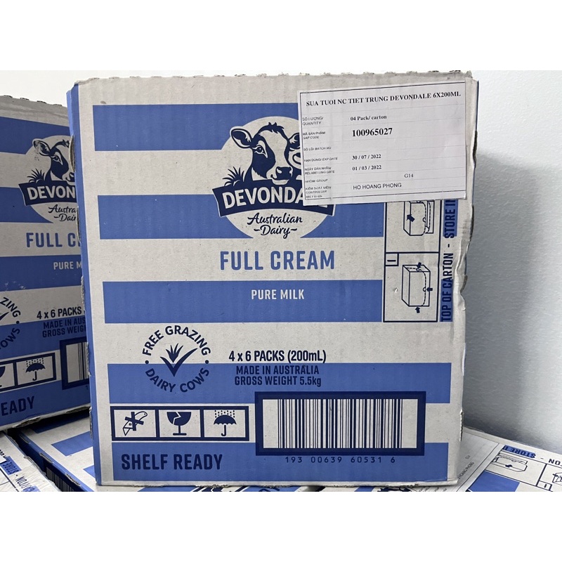 THÙNG 24 HỘP Sữa tươi nguyên kem tiệt trùng DEVONDALE MILK 200ml