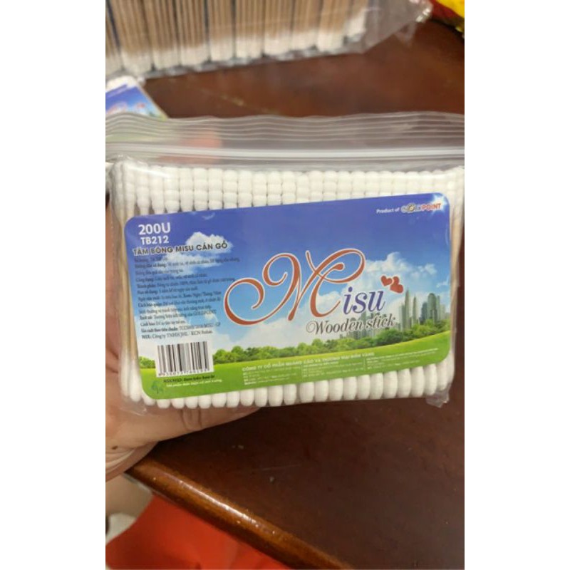 Tăm Bông Cán Gỗ Misu Gói 100 Cây- Gói 200 Cây