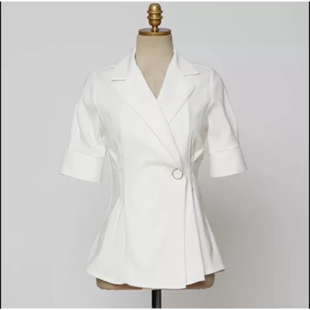 Áo Khoác Vest Blazer Một Nút Tay Ngắn Dáng Dài Thanh Lịch