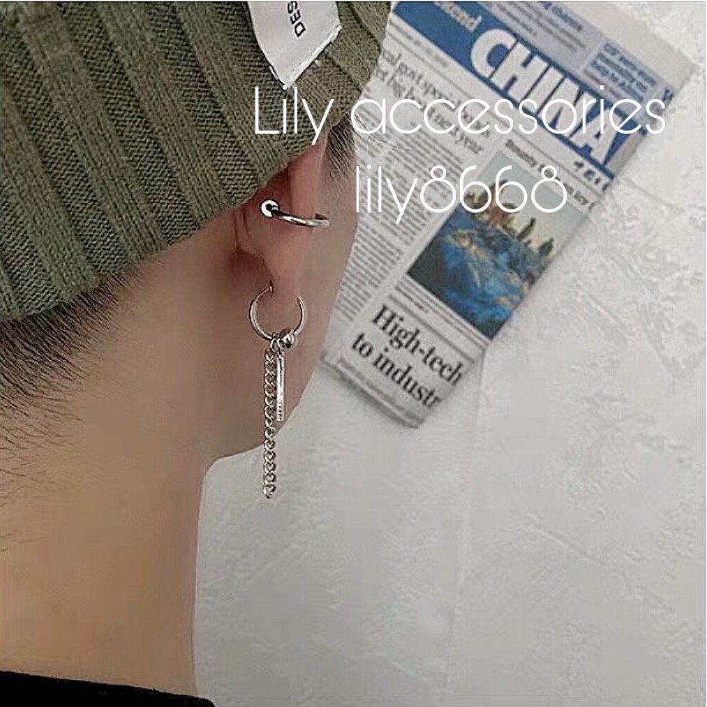 Chain Hoop Earcuff With Stick kẹp tai titan thanh xích phối bi không cần xỏ lỗ không gỉ không đen không dị ứng